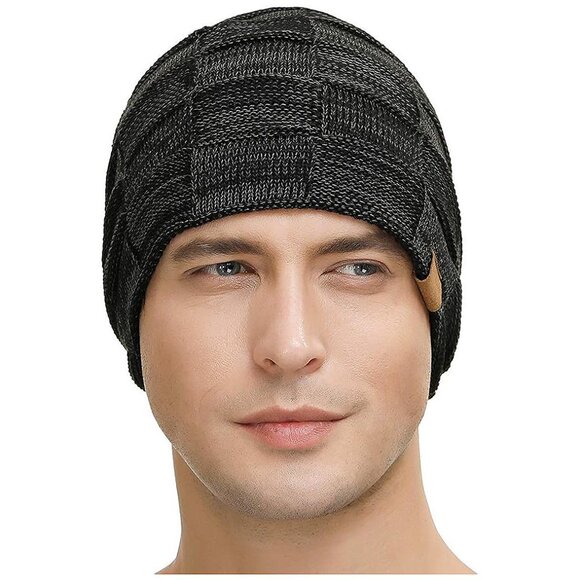 2 Packs Slouchy Beanie for Men Winter Hats for Guys Cool , Black / Blue - Picture 4 of 6